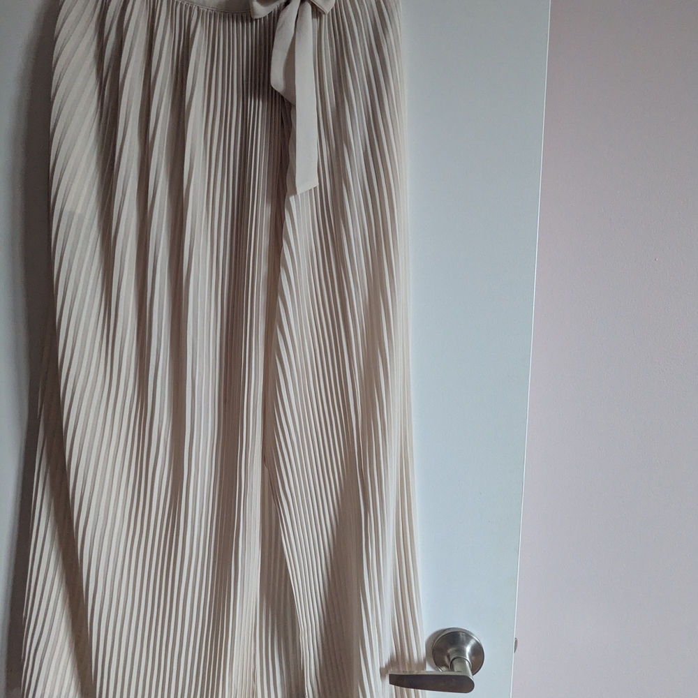 Dynamite Cream Midi Pleated Skirt with Wrap Tie Front